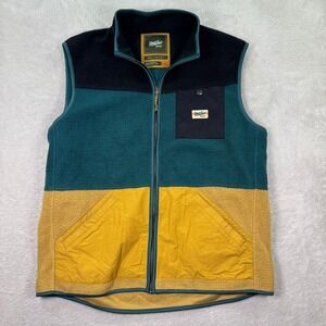 Howler Bros Mens XXL Fleece Vest Full Zip‎ Sleeveless Jacket Teal Gold Black EUC